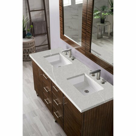 James Martin Vanities Metropolitan 60in Double Vanity, American Walnut w/ 3 CM Eternal Serena Quartz Top 850-V60D-AWT-3ESR